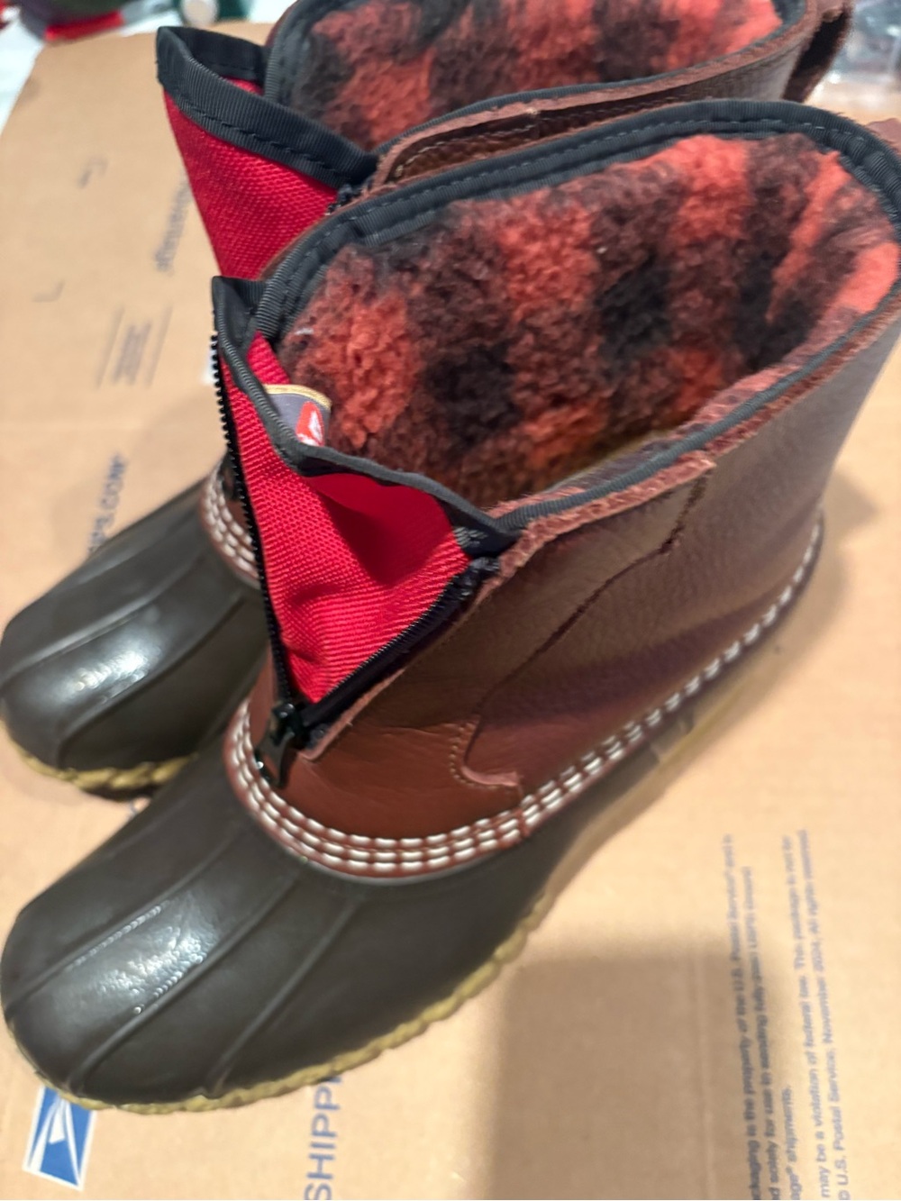 L.L. Bean Zip Up Fleece Plaid Lined Bean Boots (Waterproof)